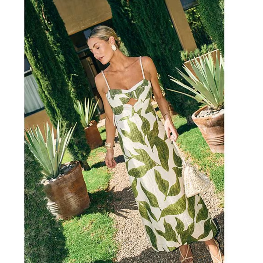 NWT Antonio Melani x M.G. Style Finley Linen Blend Sweetheart Neck Maxi Dress - Picture 10 of 16